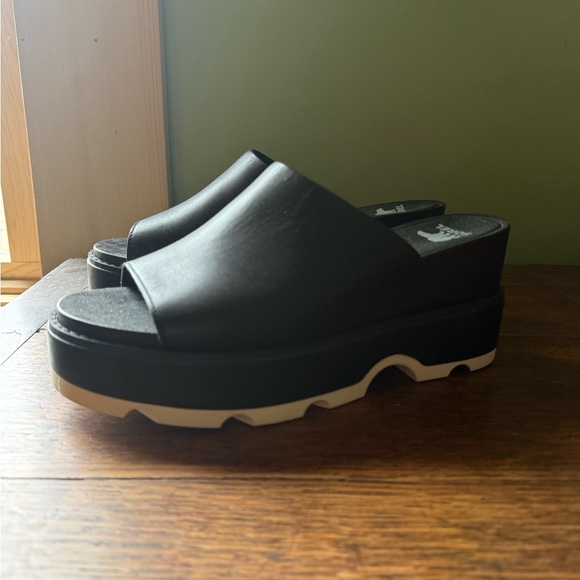 Sorel Black Wedge Slide Sandals - Picture 3 of 5